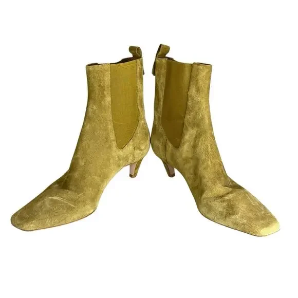 Reformation Roberta Ankle Boots Olive Suede Pointed Snip-Toe Kitten Heel 9.5 - Picture 8 of 9